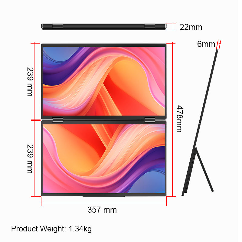 Trion 16-inch Full HD Foldable Dual Portable Monitor - Plug and Play Screen Extender