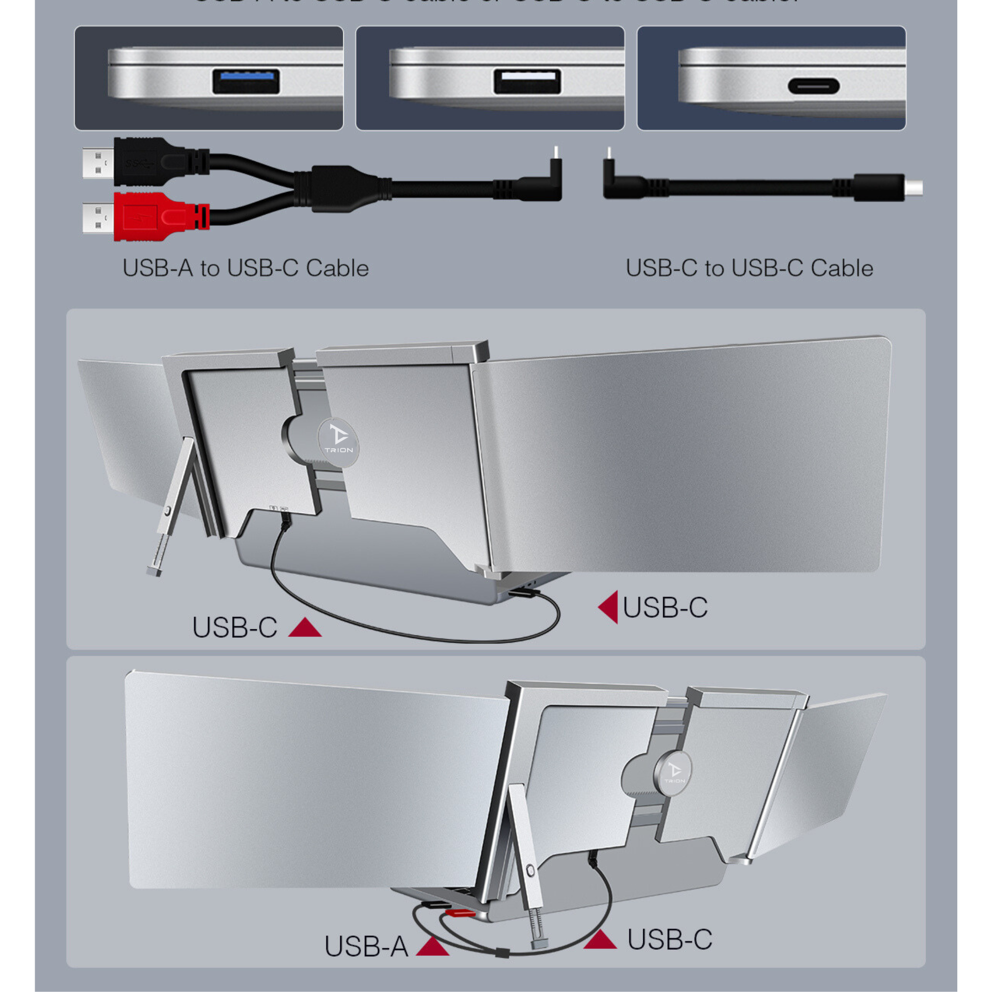 14" Dual Portable Trifold Monitor - 1080P IPS FHD Monitor Screen Extender for Laptops - Space Grey (AU Version) - Pristine Refurbished Trion