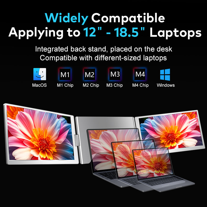 16 inch Trifold Portable Monitor 1080P IPS FHD Laptop Screen Extender For Laptop - Space Grey - Acceptable - Refurbished