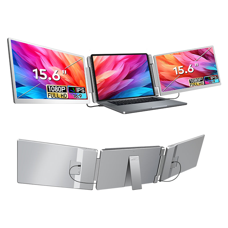 Trion 15.6-inch 360° trifold portable monitor 1080P IPS FHD Laptop Screen Extender - Grey