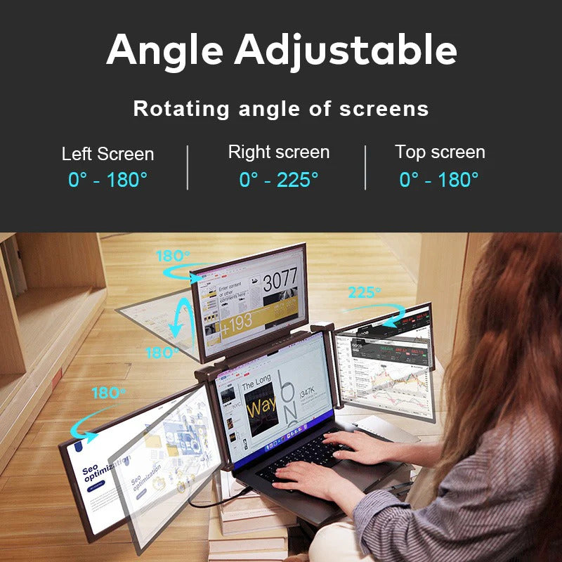 Trion 16" FHD Portable Monitor Quad Screen with One-Cable Triple Display Screen Extender for Laptops (Win10+, Mac M1/M2/M3)
