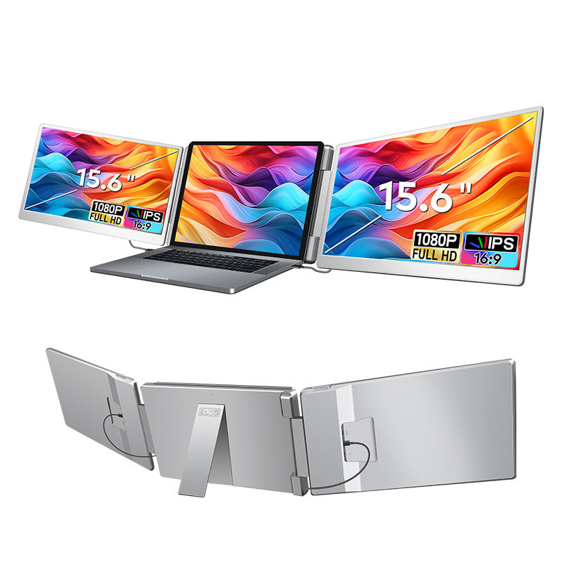 Trion 15.6-inch 360° trifold portable monitor 1080P IPS FHD Laptop Screen Extender - Grey