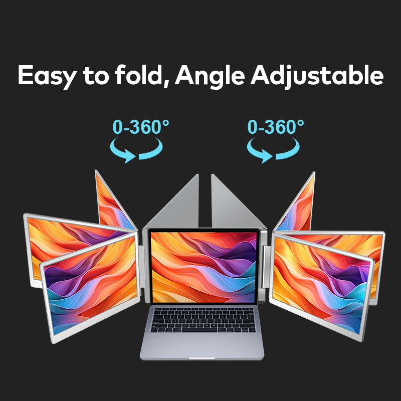 Trion 15.6-inch 360° trifold portable monitor 1080P IPS FHD Laptop Screen Extender - Grey