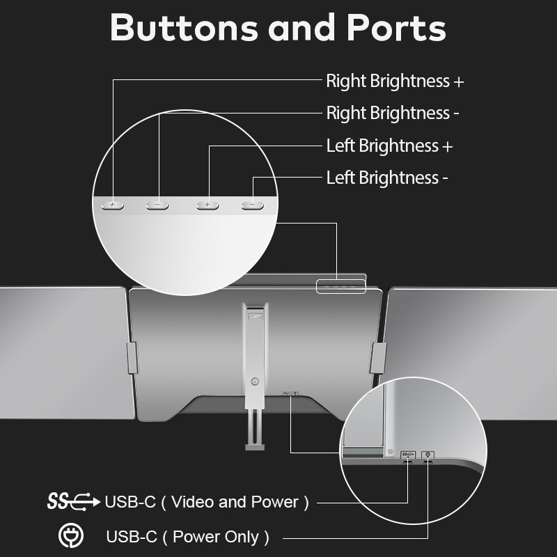 Trion 14-inch 360° trifold portable monitor 1200P IPS FHD Laptop Screen Extender - Grey ( Refurbished Grade - A )