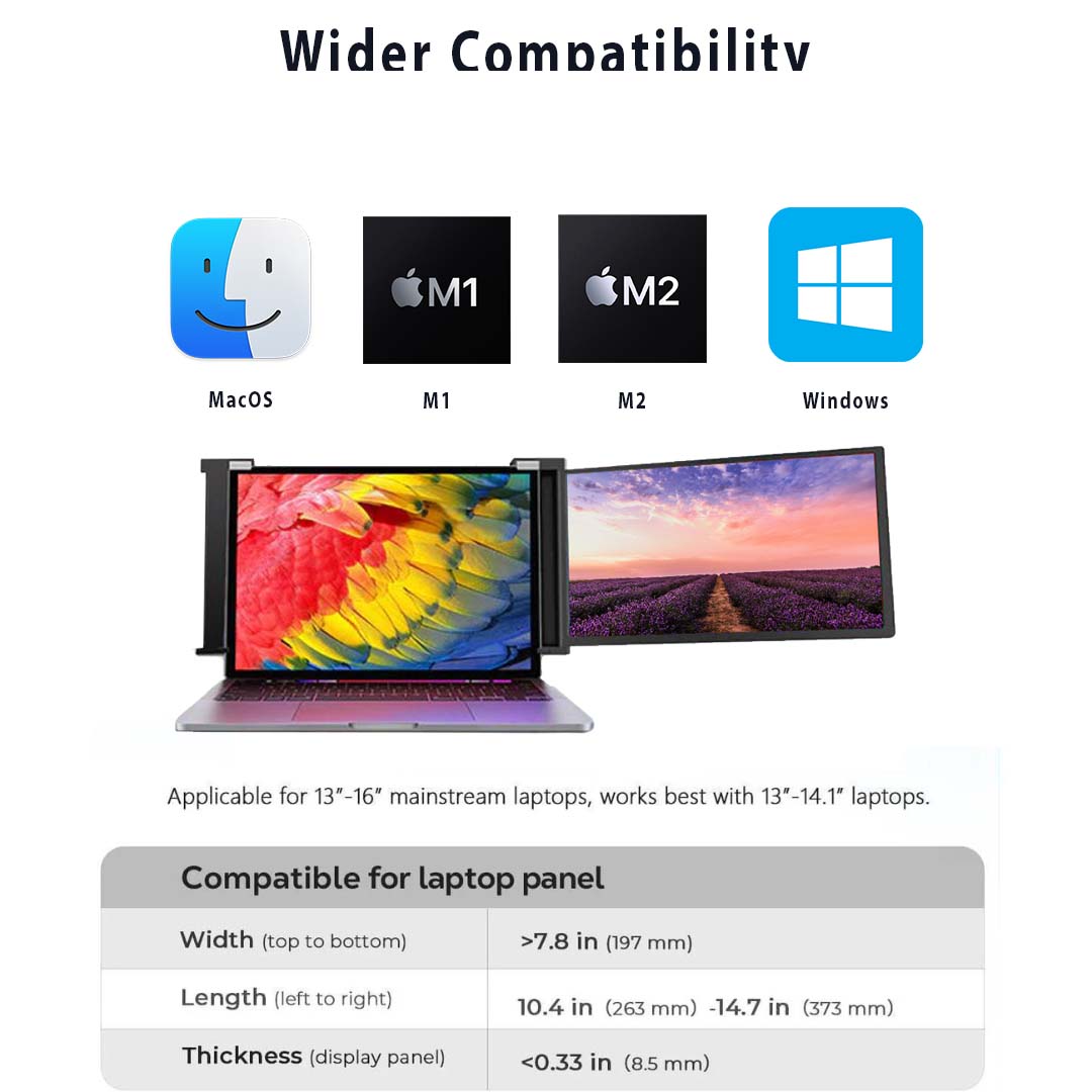 Trion 11.6" Laptop Monitor Extender 1080P IPS FHD Portable Laptop Dual Screen Extender - Black