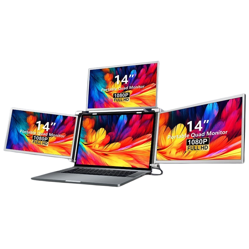 Trion 14" FHD Portable Quad Monitor with One-Cable Triple Display Screen Extender for Laptops (Win10+, Mac M1/M2/M3) Trion
