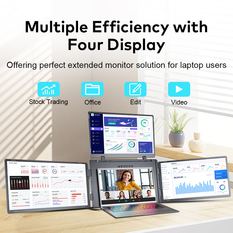 Trion 18.5″ Portable Quad Screen Monitor - Triple Display Laptop Extender - FHD, Windows & Mac Compatible - Acceptable - Refurbished Trion