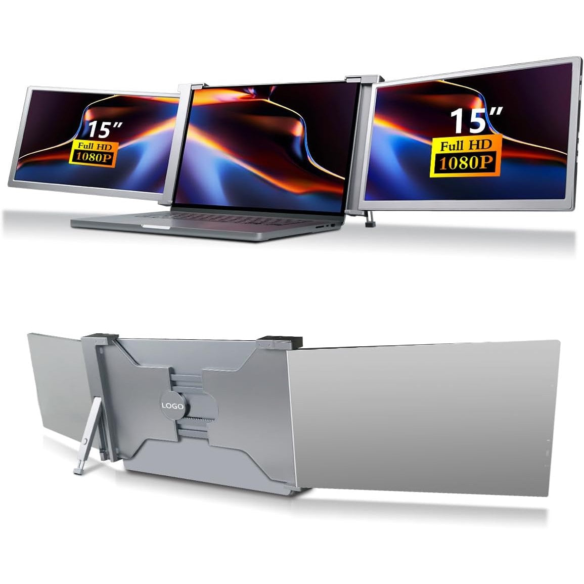 15 inch Trifold Portable Monitor 1080P IPS FHD Laptop Screen Extender For Laptop - Space Grey Tristar