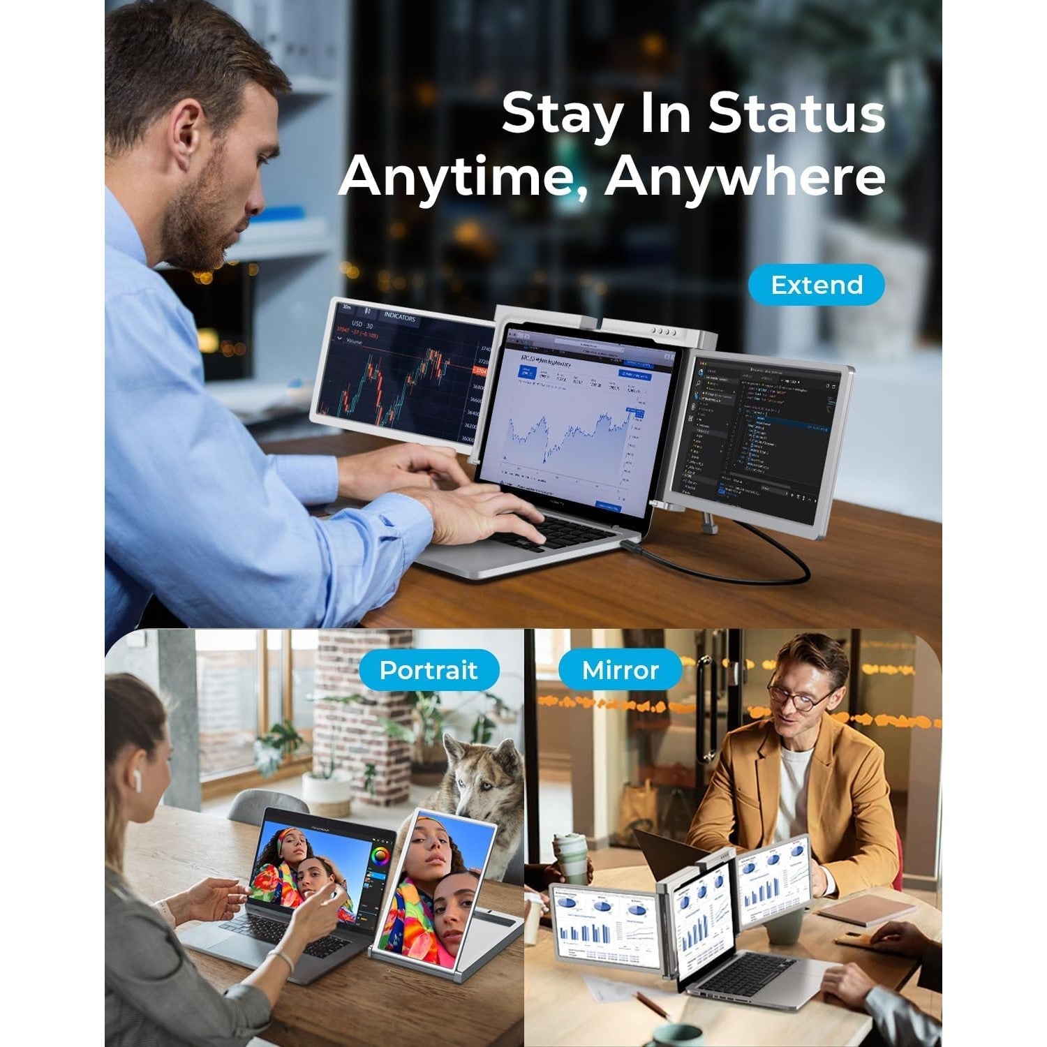 11.6 inch Trifold Portable Monitor 1080P IPS FHD Monitor Screen Extender For Laptop In Narrow Bezel- Grey Tristar