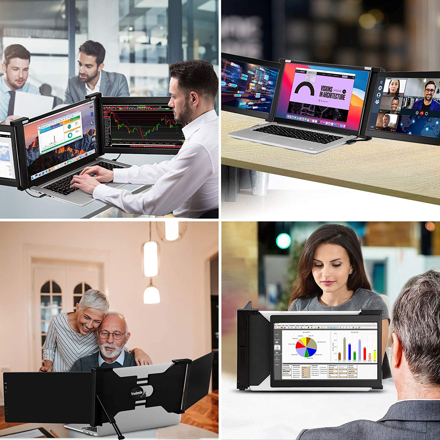 Dual Portable Tri Fold 1080P IPS FHD Screen Monitor Screen Extender For Laptop 10.1" Grey Tristar