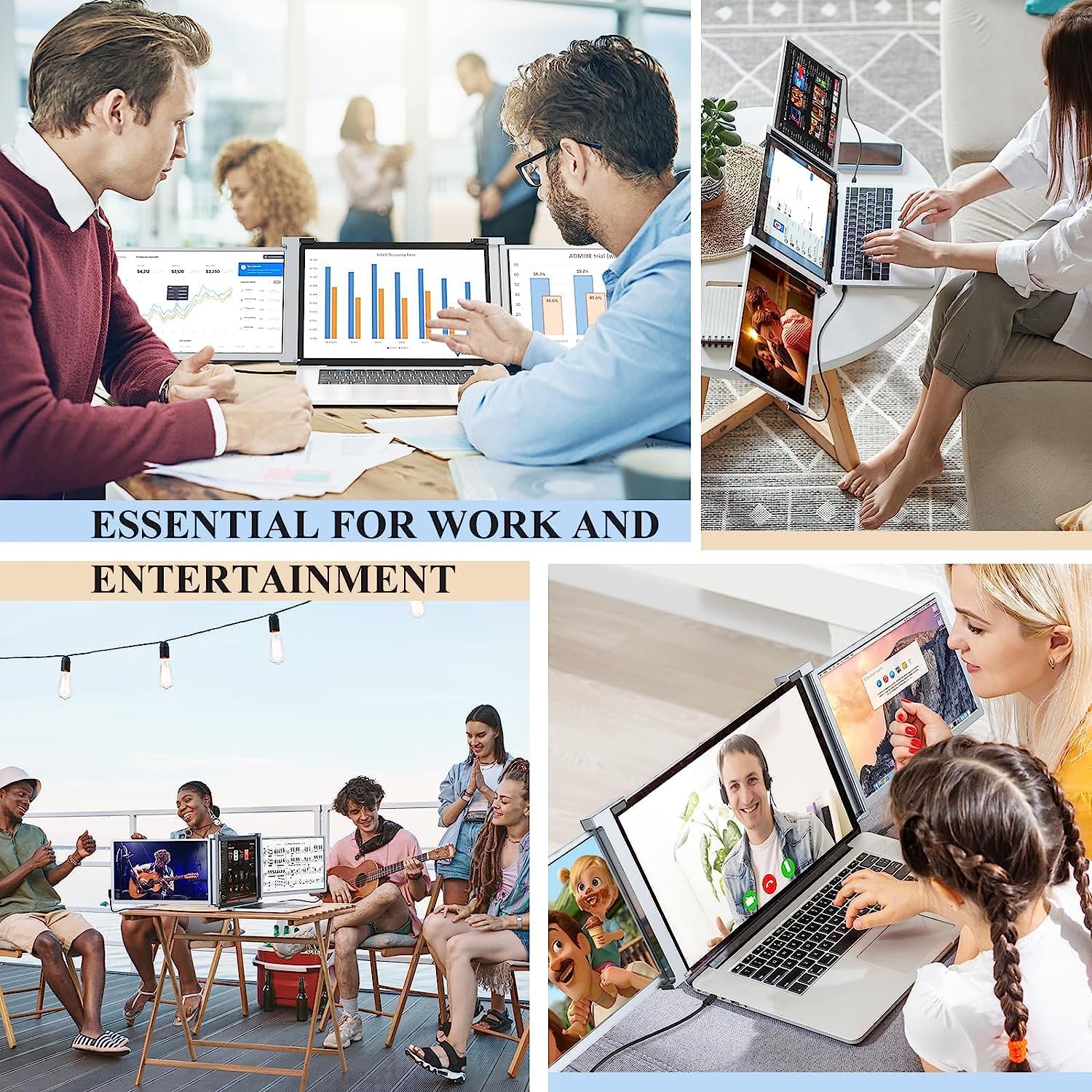 15.4 inch Trifold Portable Monitor 1080P IPS FHD Laptop Screen Extender For Laptop - Space Grey Tristar