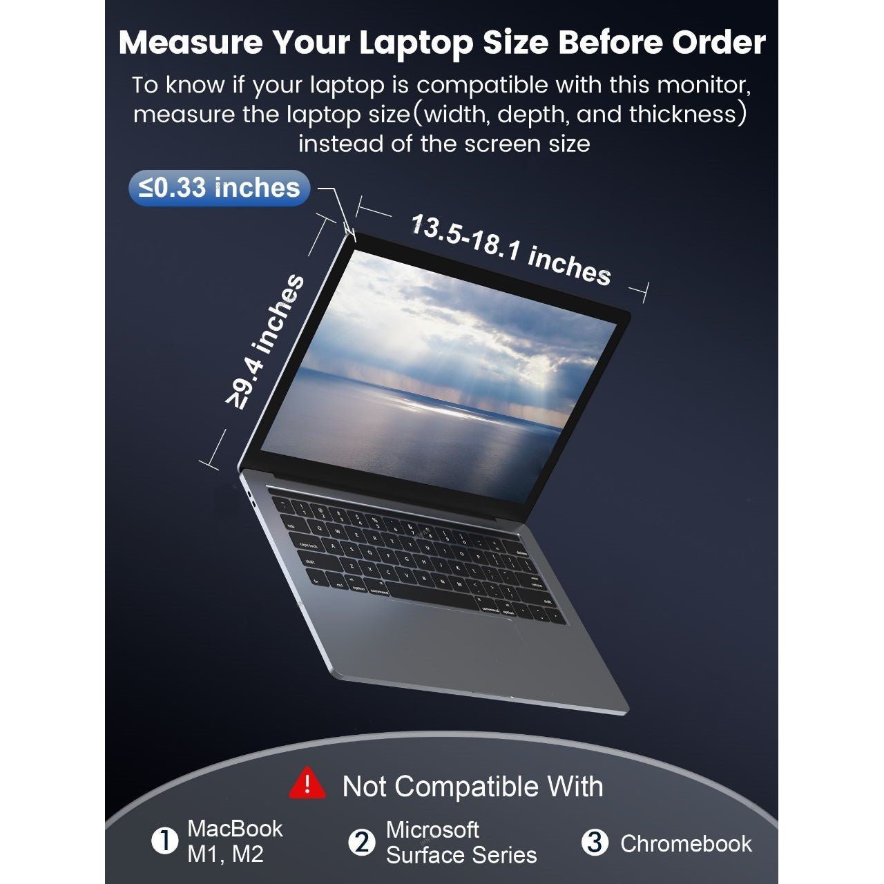 15.6 inch Trifold Portable Monitor 1080P IPS FHD Laptop Screen Extender For Laptop - Space Grey Tristar