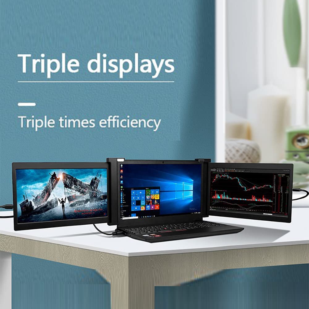 Dual Portable Tri Fold 1080P IPS FHD Screen Monitor Screen Extender For Laptop 10.1" Grey Tristar
