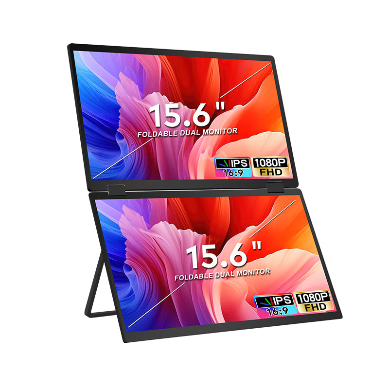 Trion 15.6-inch Full HD Foldable Dual Portable Monitor - Plug and Play Screen Extender Trion