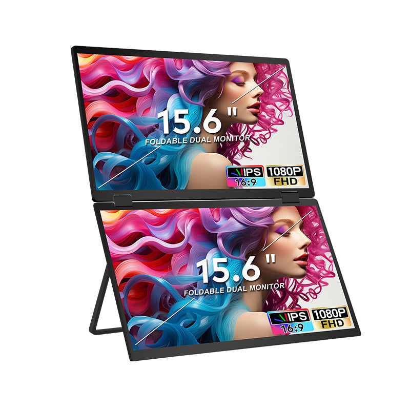 Trion 15.6-inch Full HD Foldable Dual Portable Monitor - Plug and Play Screen Extender Trion