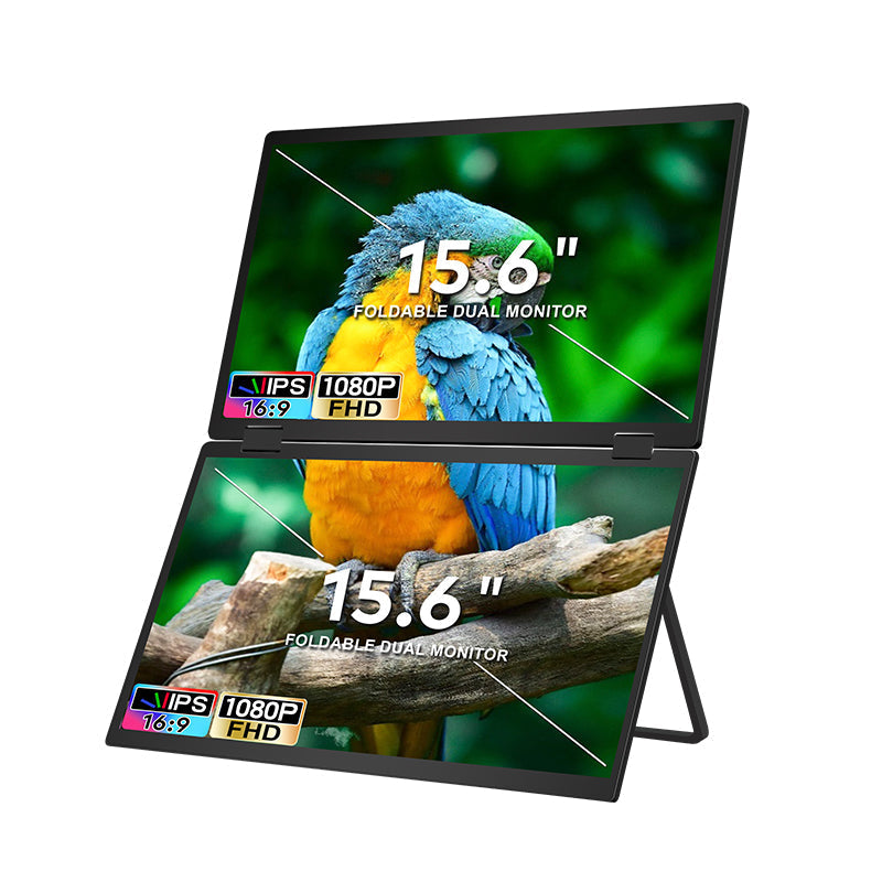 Trion 15.6-inch Full HD Foldable Dual Portable Monitor - Plug and Play Screen Extender Trion