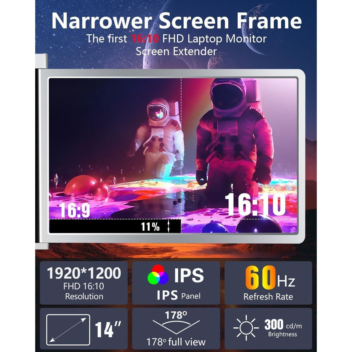 14 inch Trifold Portable Monitor 1080P IPS FHD Laptop Screen Extender For Laptop - Space Grey Trion