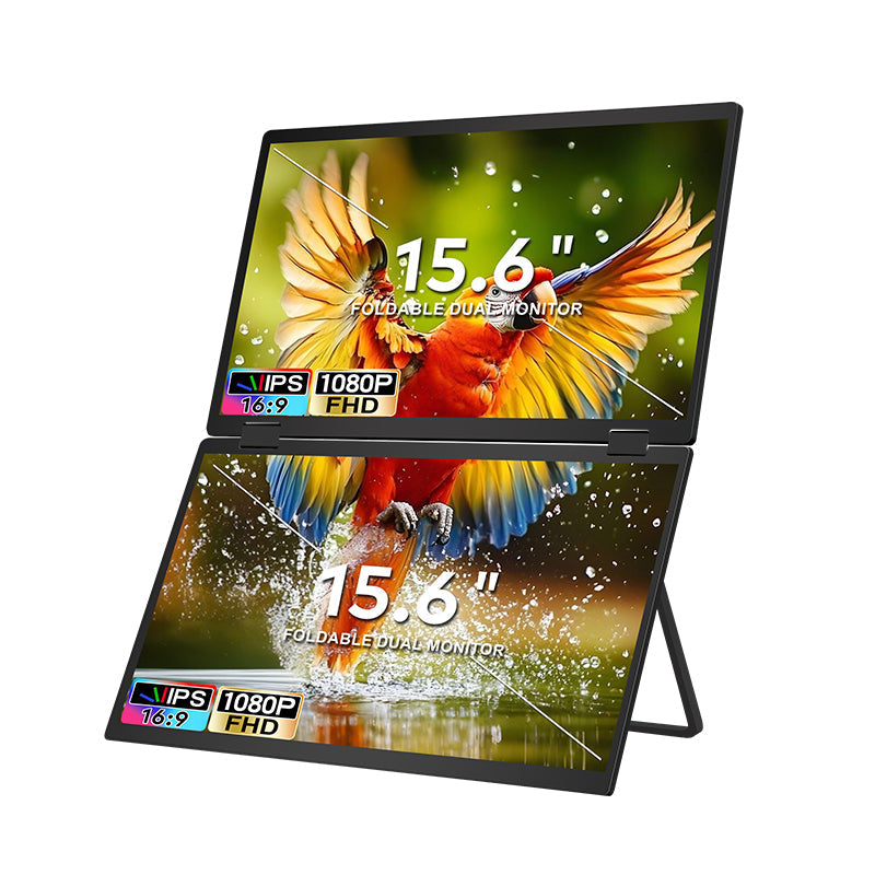 Trion 15.6-inch Full HD Foldable Dual Portable Monitor - Plug and Play Screen Extender Trion