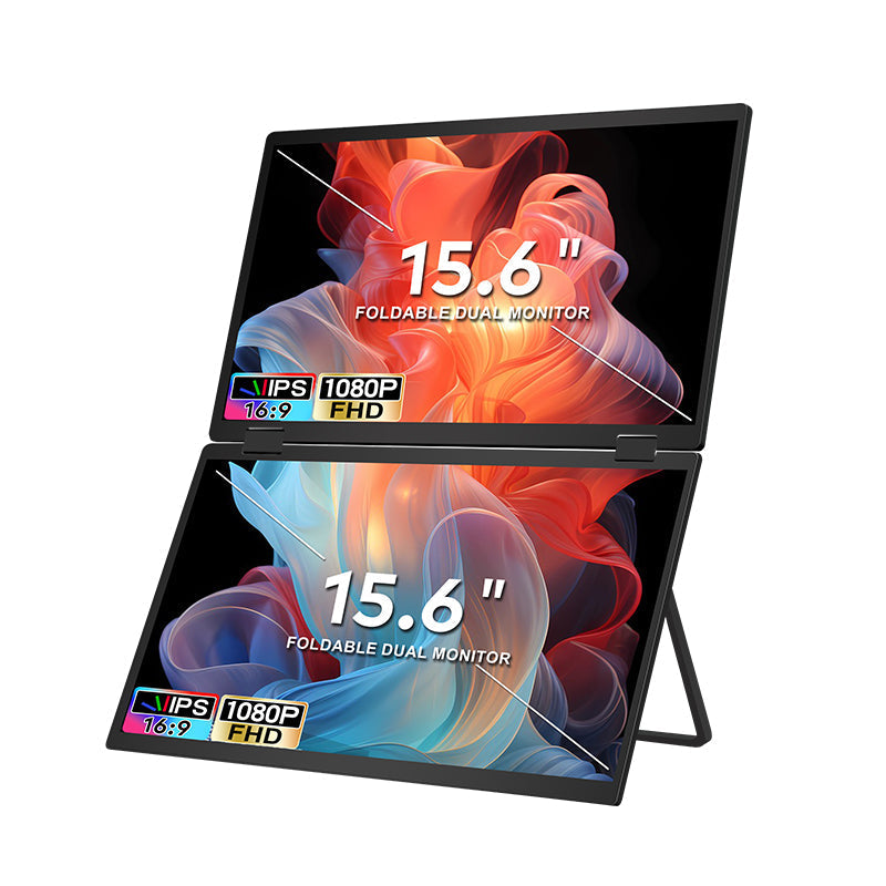 Trion 15.6-inch Full HD Foldable Dual Portable Monitor - Plug and Play Screen Extender Trion