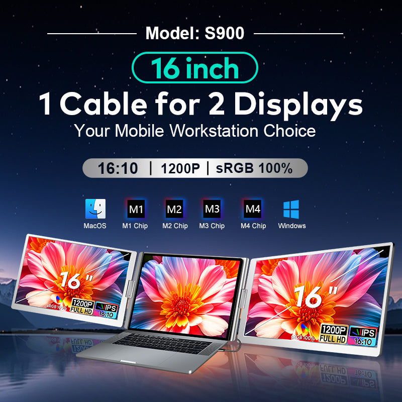 16 inch Trifold Portable Monitor 1080P IPS FHD Laptop Screen Extender For Laptop - Space Grey - Acceptable - Refurbished