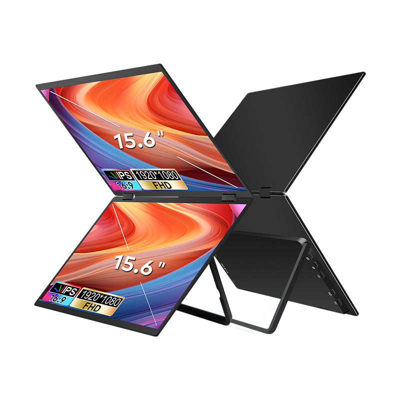 Trion 15.6-inch Full HD Foldable Dual Portable Monitor - Plug and Play Screen Extender Trion