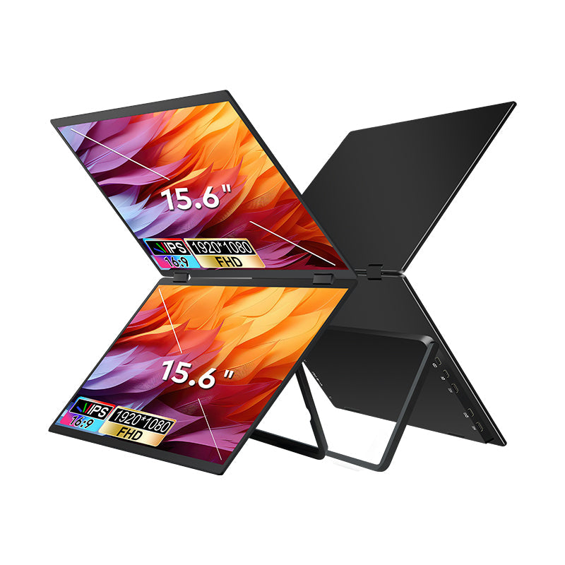 Trion 15.6-inch Full HD Foldable Dual Portable Monitor - Plug and Play Screen Extender Trion