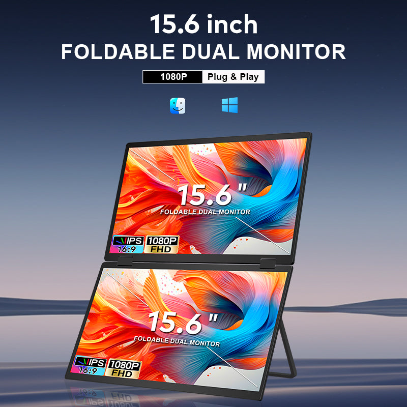 Trion 15.6-inch Full HD Foldable Dual Portable Monitor - Plug and Play Screen Extender - Acceptable - Refurbished