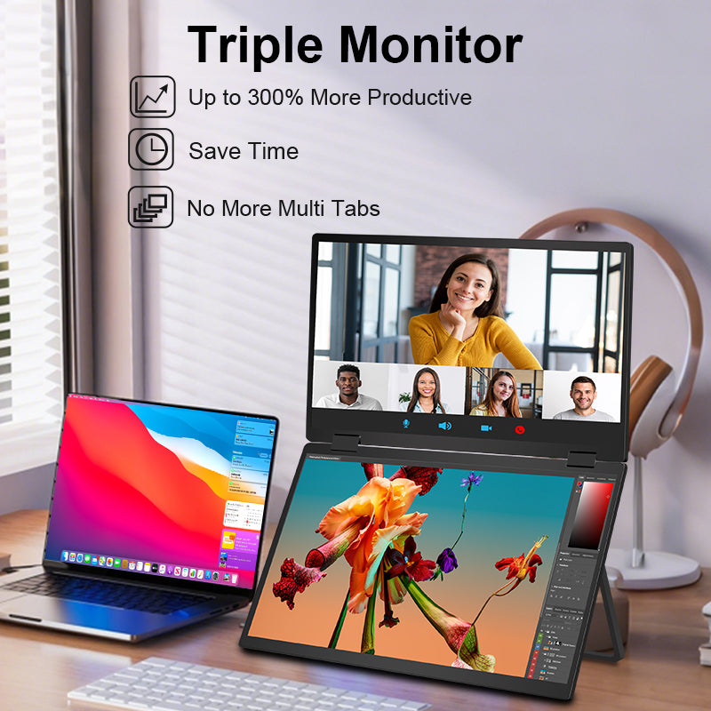 Trion 15.6-inch Full HD Foldable Dual Portable Monitor - Plug and Play Screen Extender - Acceptable - Refurbished