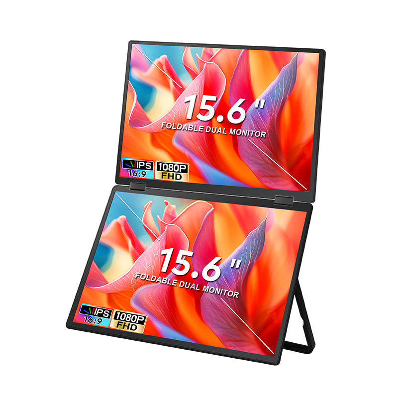 Trion 15.6-inch Full HD Foldable Dual Portable Monitor - Plug and Play Screen Extender Trion
