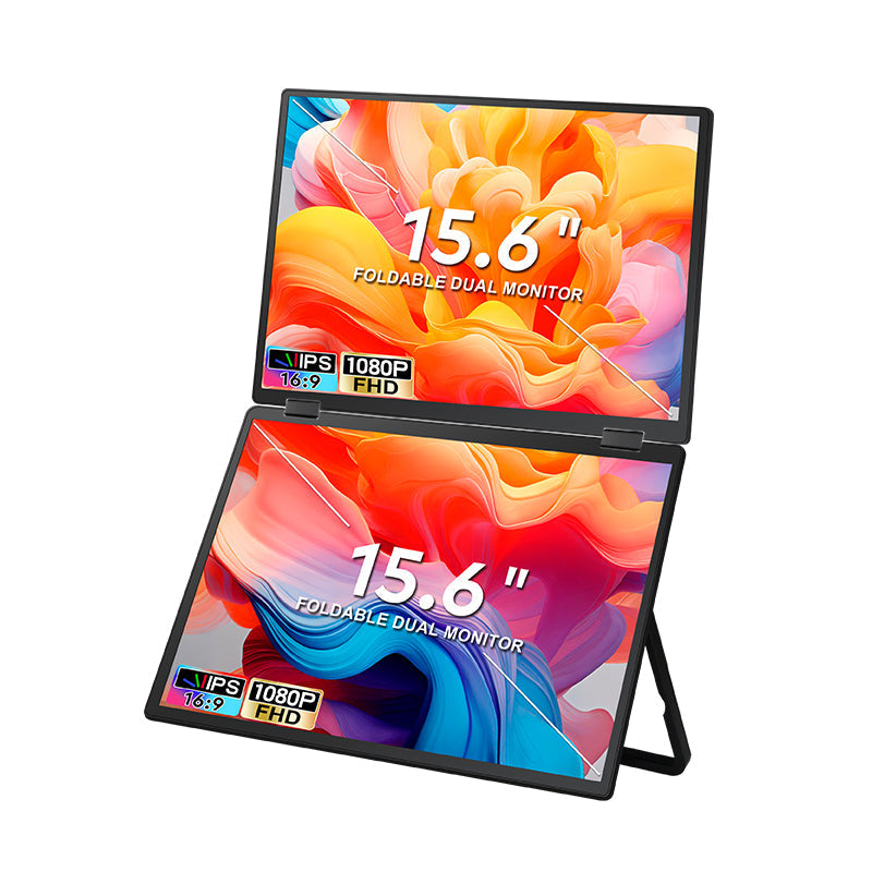 Trion 15.6-inch Full HD Foldable Dual Portable Monitor - Plug and Play Screen Extender Trion