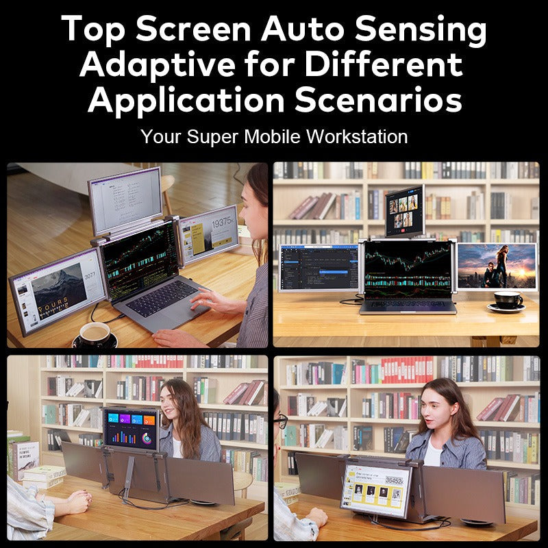 Trion 14" FHD Portable Quad Monitor with One-Cable Triple Display Screen Extender for Laptops (Win10+, Mac M1/M2/M3) Trion