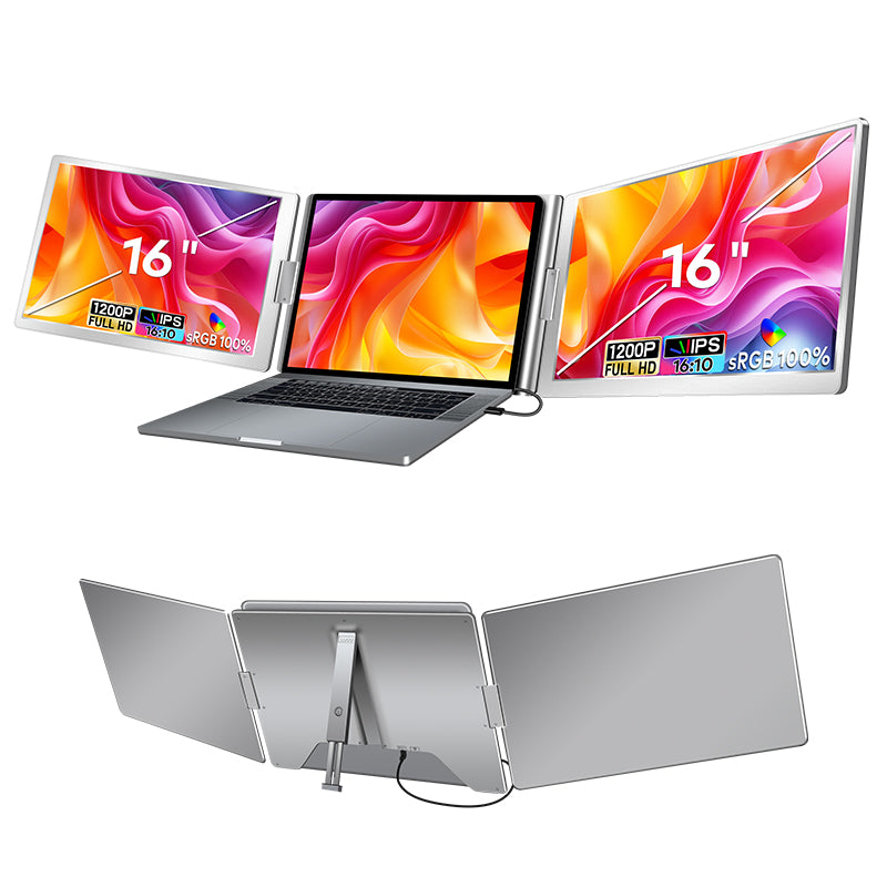 16 inch Trifold Portable Monitor 1080P IPS FHD Laptop Screen Extender For Laptop - Space Grey