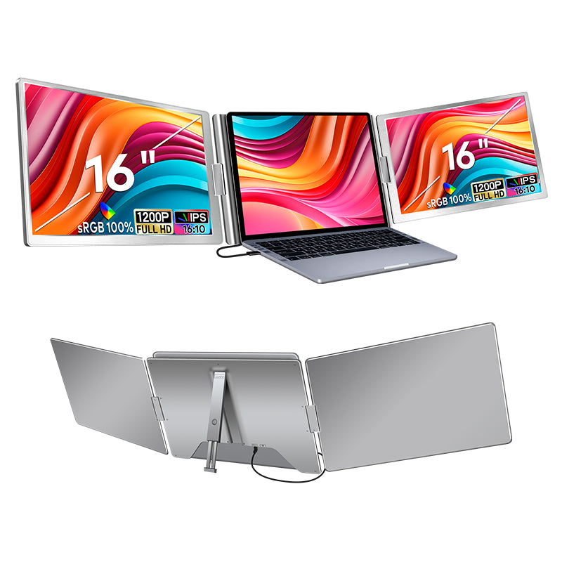 16 inch Trifold Portable Monitor 1080P IPS FHD Laptop Screen Extender For Laptop - Space Grey