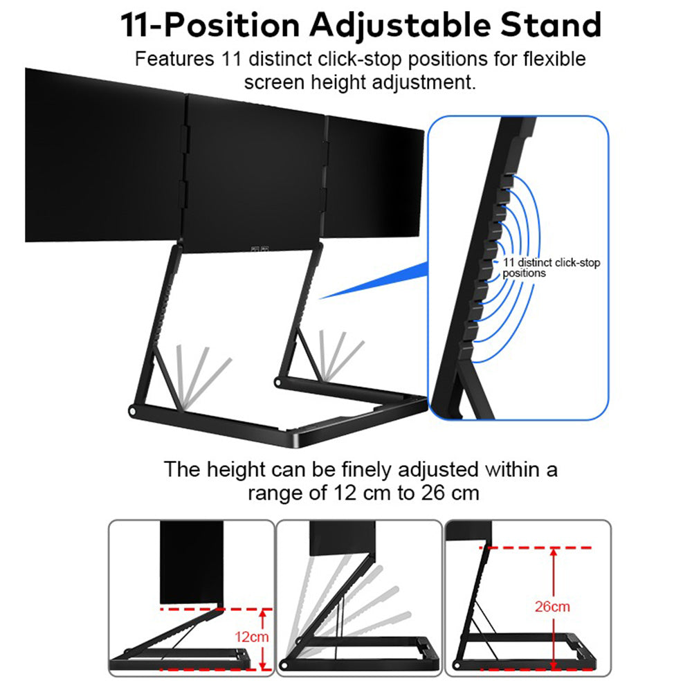 Trion Quad Monitor 15.6" Portable T Shape Laptop Screen Extender, Triple Full HD IPS 1920x1080, USB-C and Thunderbolt Compatible, for Remote Work, Trading, and Multitasking
