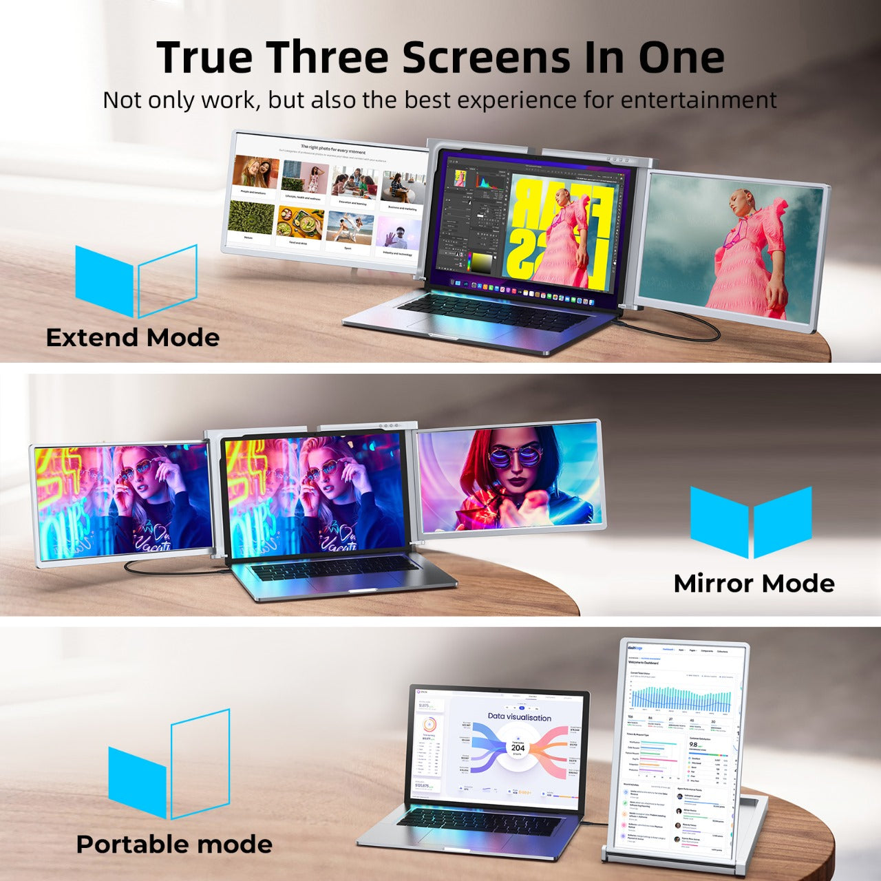 15 inch Trifold Portable Monitor 1080P IPS FHD Laptop Screen Extender For Laptop - Space Grey (AU Version) Trion