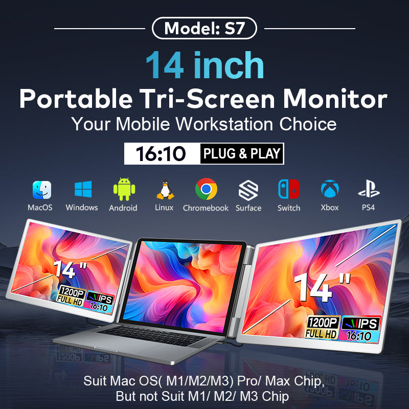 Trion 14-inch 360° trifold portable monitor 1200P IPS FHD Laptop Screen Extender - Grey