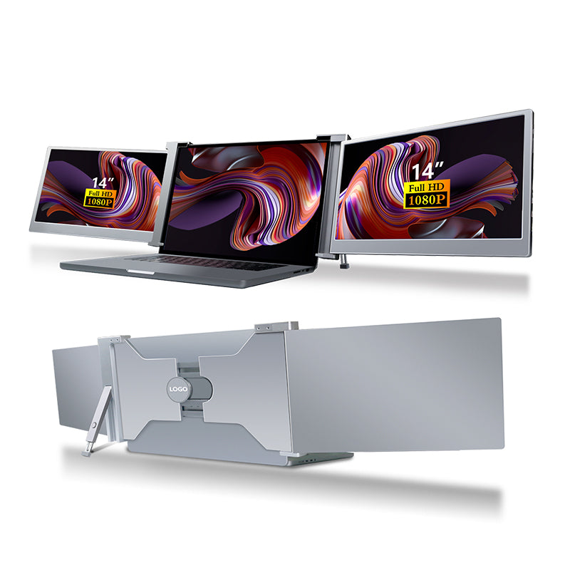 Portable Triple Fold 1080P IPS FHD Monitor For Laptop 14 inches -Black