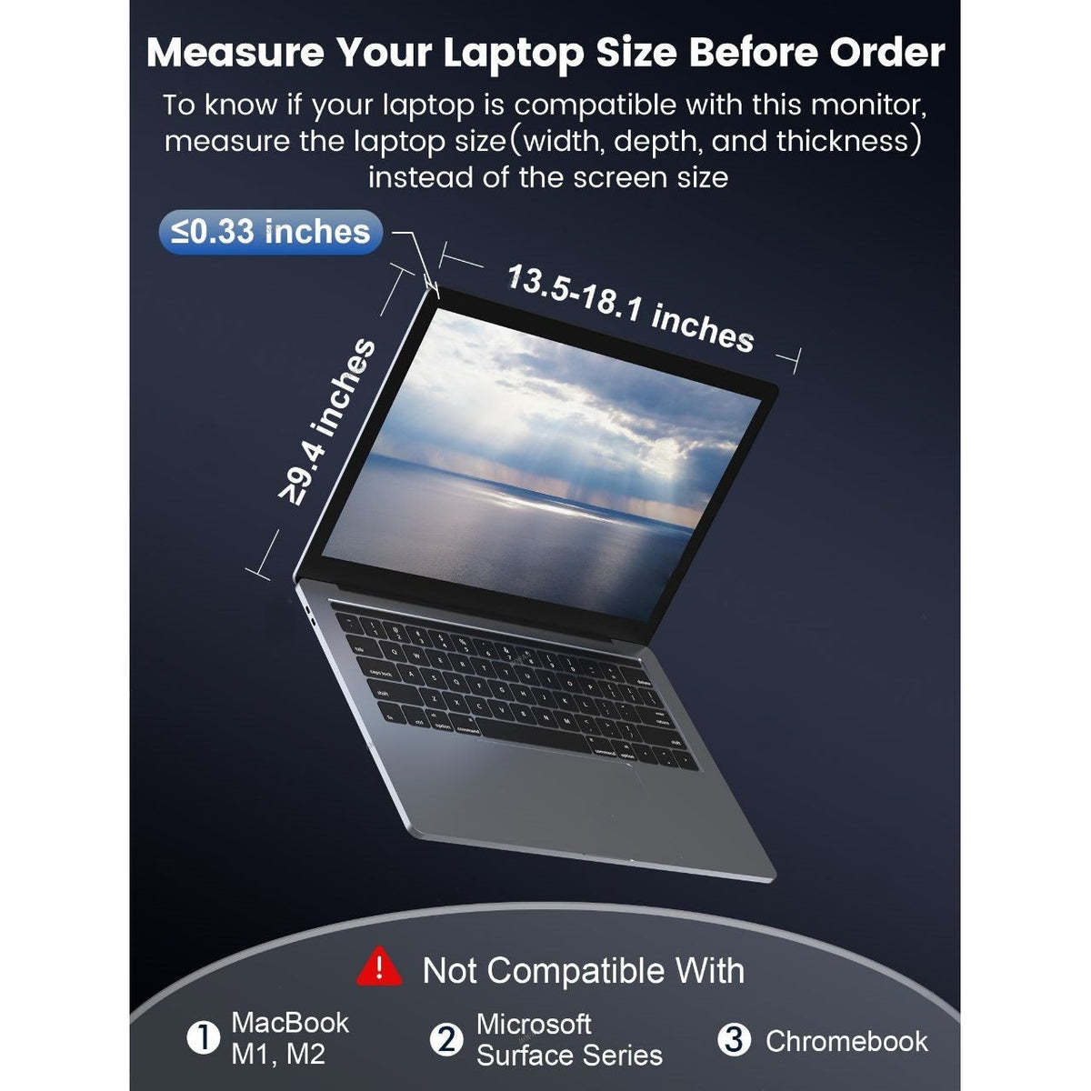 15.6 inch Trifold Portable Monitor 1080P IPS FHD Laptop Screen Extender For Laptop - Space Grey Tristar