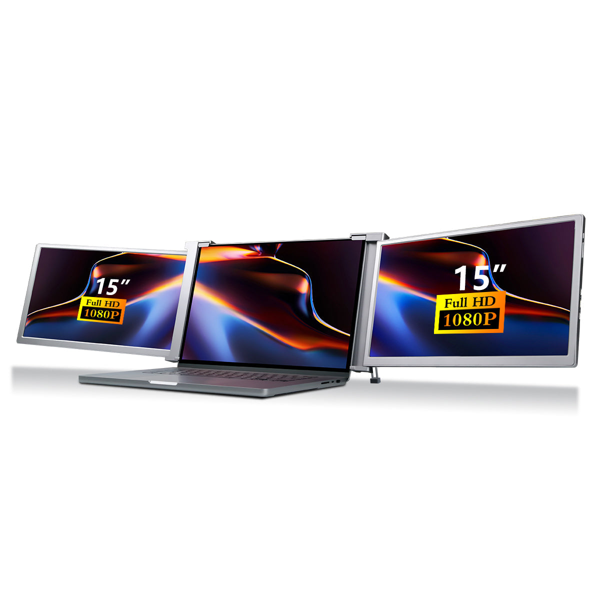 Dual Portable Triple Fold 1080P IPS FHD Monitor Screen Extender For Laptop 15 inches - Space Grey Tristar