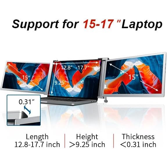 15 inch Trifold Portable Monitor 1080P IPS FHD Laptop Screen Extender For Laptop - Space Grey Tristar